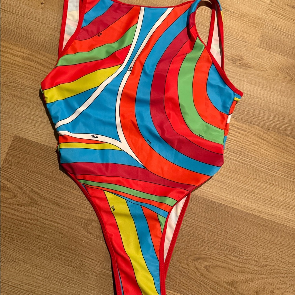 Colorful Emilio pucci One Piece Swimsuit with scarf